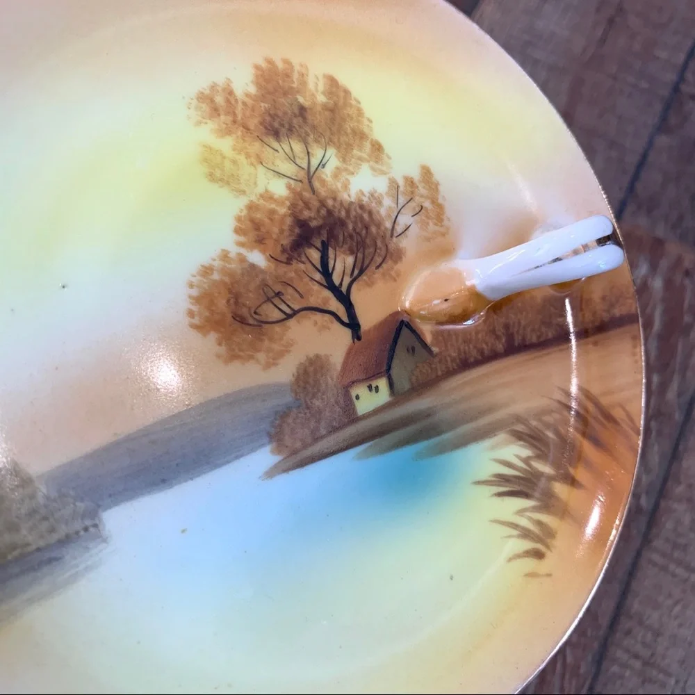 Vintage Noritake handpainted ceramic candle plate with Handle Trinket Plate 5.5
